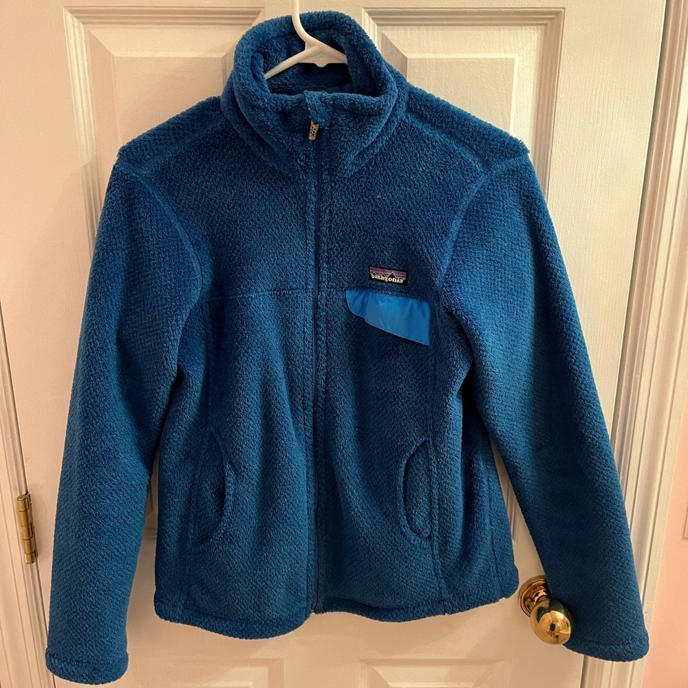 Patagonia blue zip up fleece, size small
